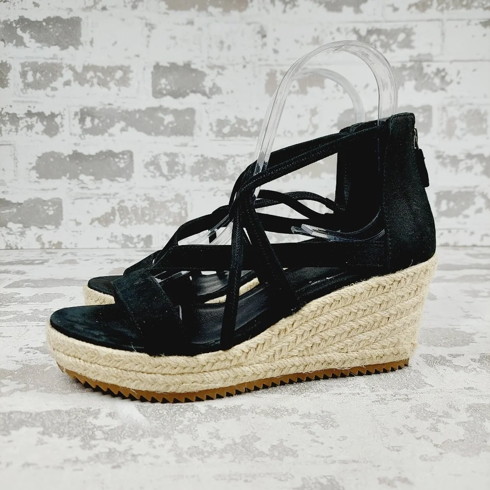 New Eileen Fisher Wanda Black Suede Espadrille W1063